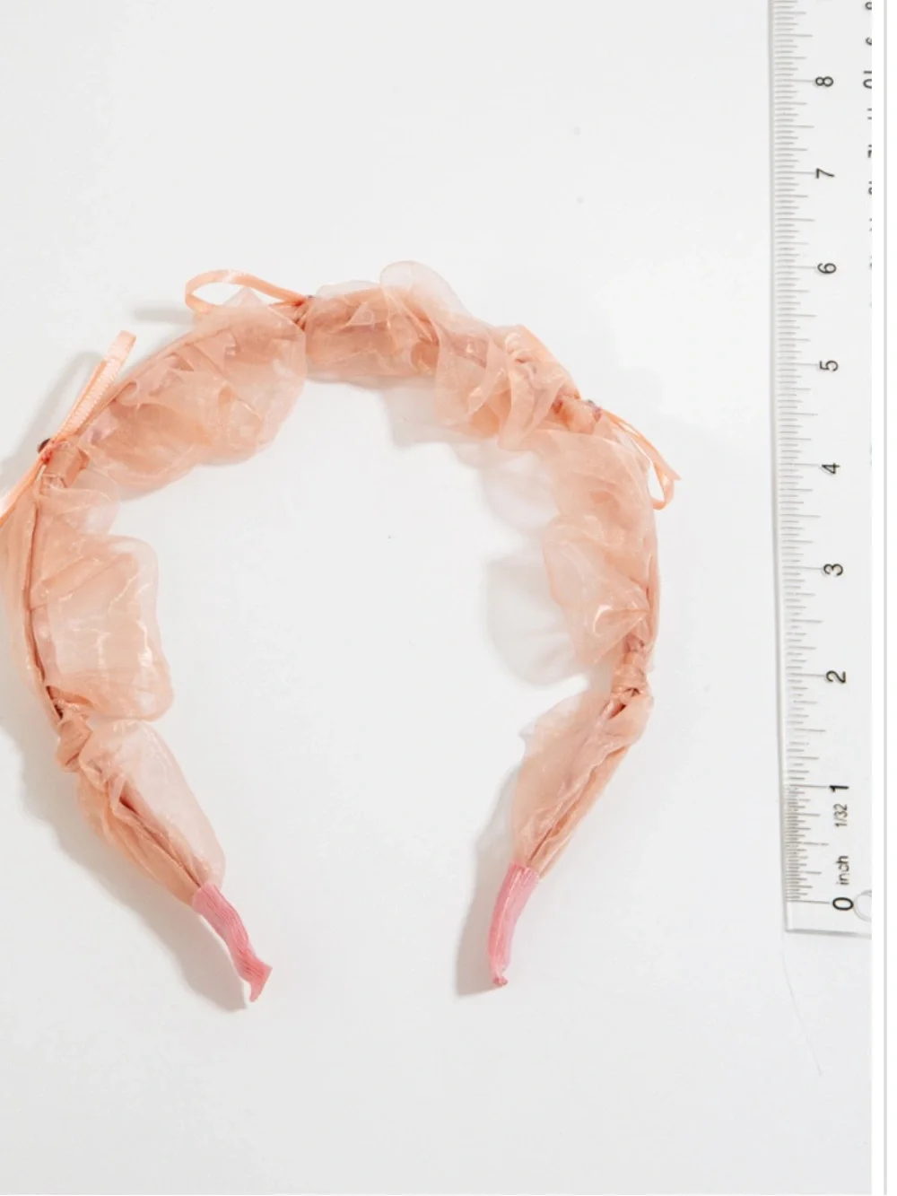 Sheer Ruffle Bow Headband - Peach and Cream